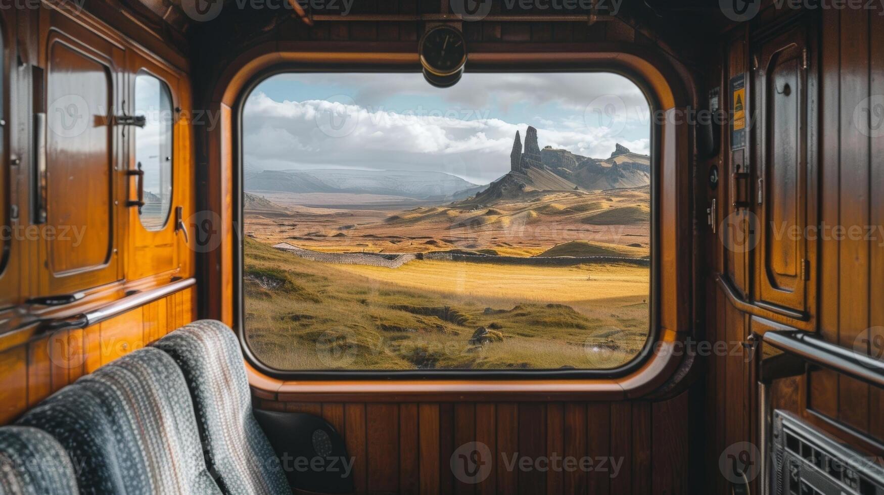The trains whistle echoes through the valley drawing attention to the impressive monument in the distance photo