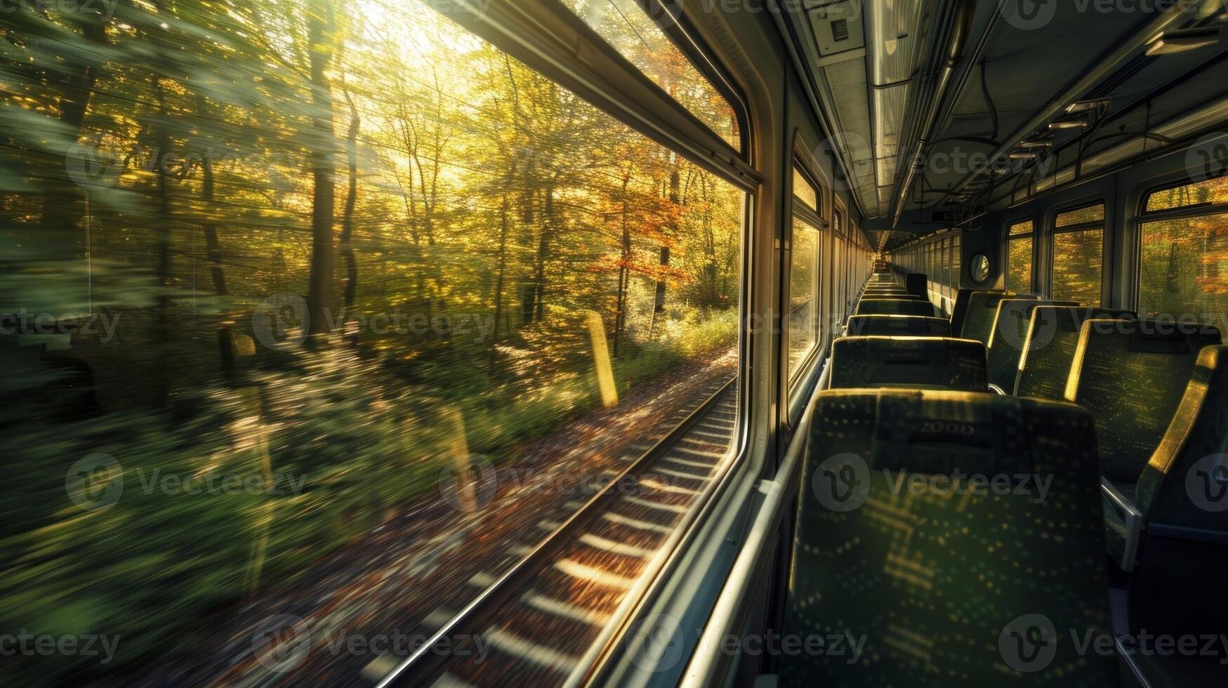 Tall trees tower over the train their leaves rustling in the breeze photo