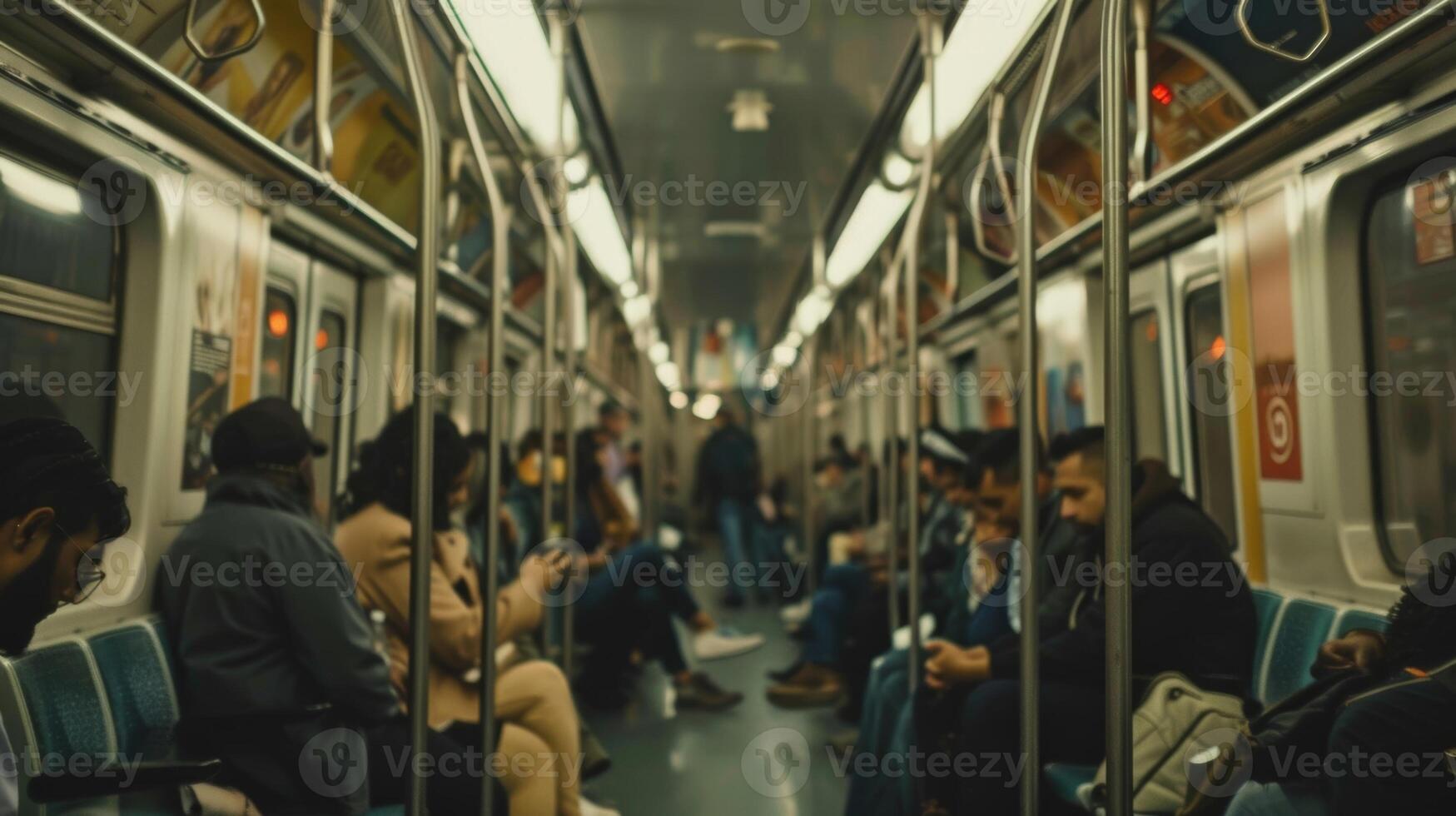A train car filled with weary travelers each carrying their own secrets and stories waiting to be told photo