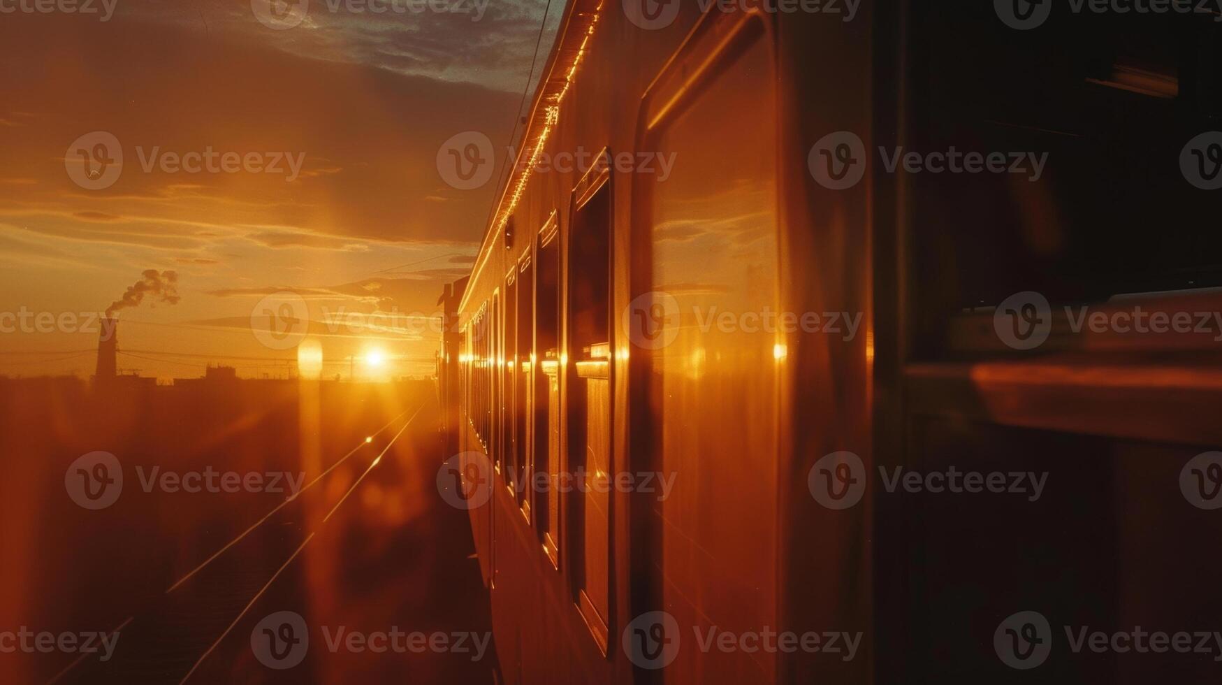 como el Dom conjuntos el cielo vueltas dentro un maravilloso lona de naranja y rosado perfectamente enmarcado el silueta de un tren resoplando a lo largo foto