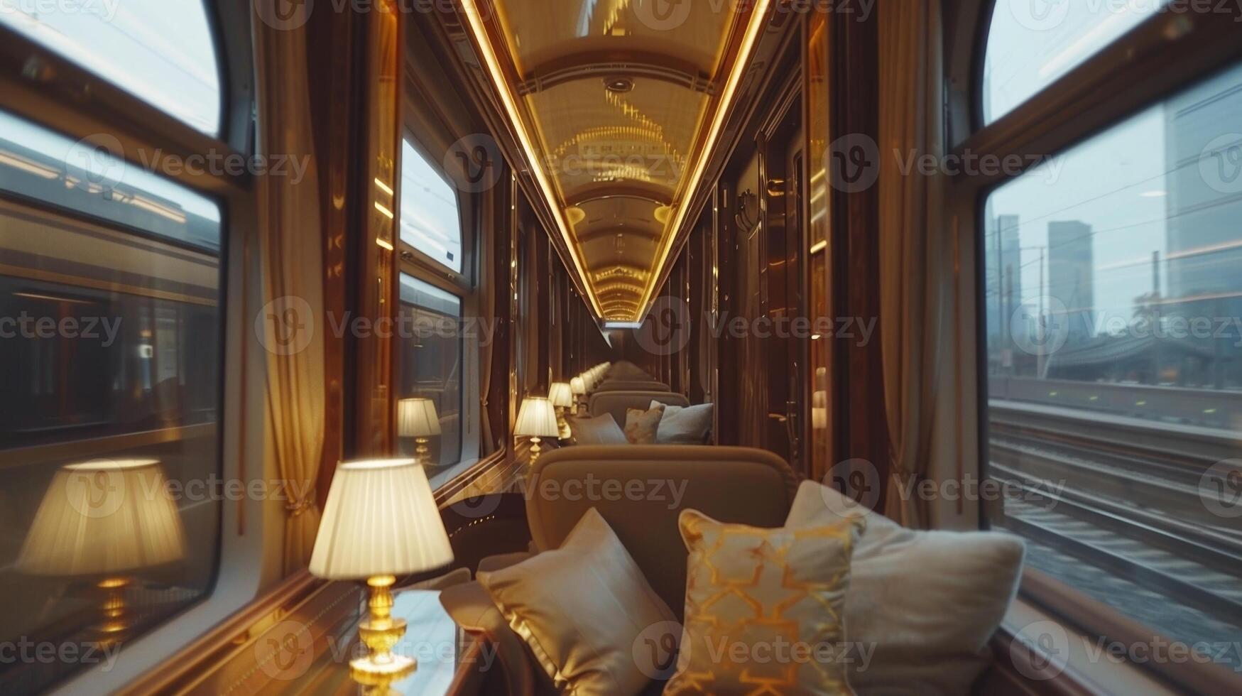 Luxurious ds adorn the windows adding to the regal feel of the carriage photo