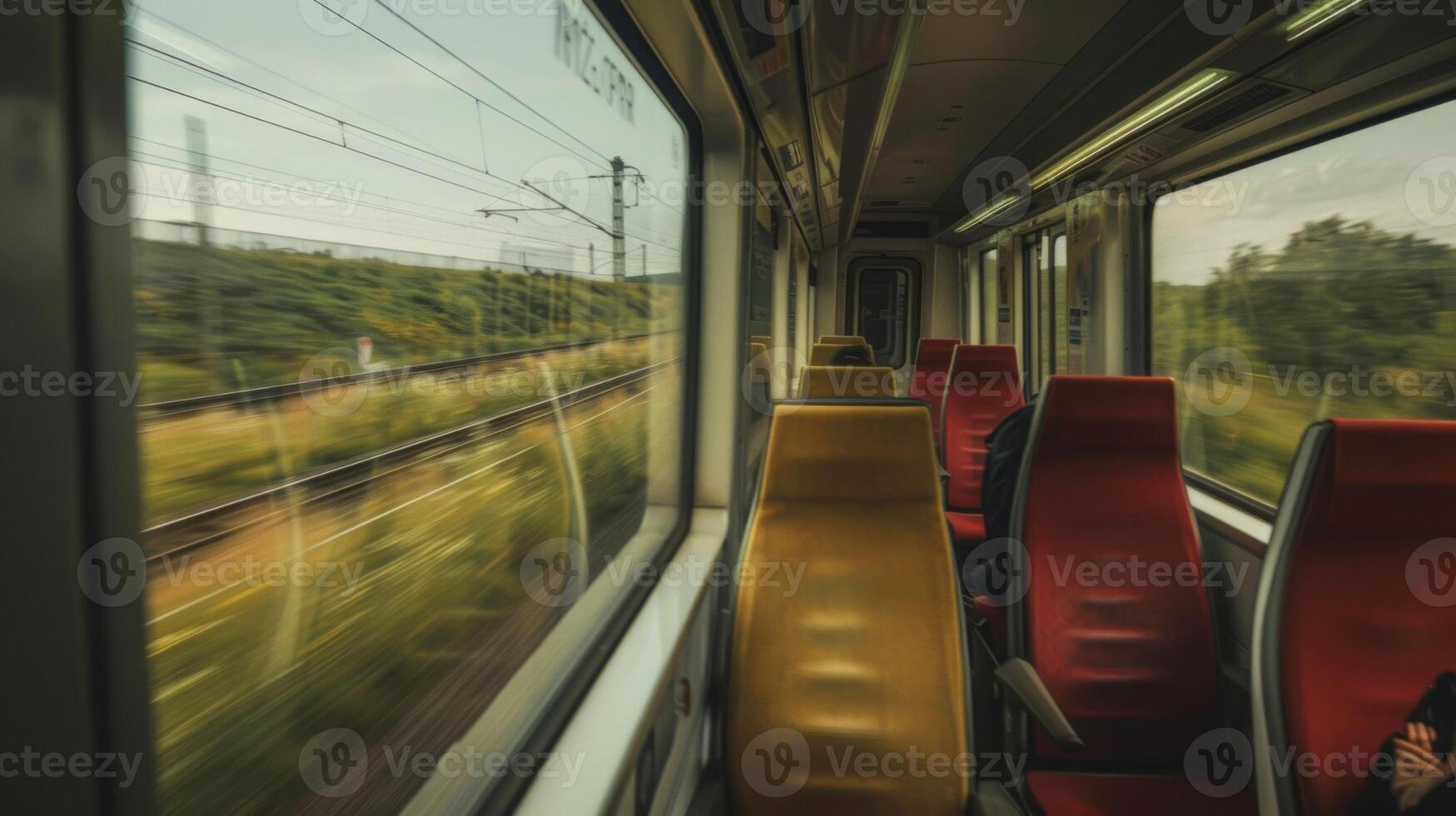 The lone traveler feels a sense of freedom and adventure as they watch the world go by from their train window photo