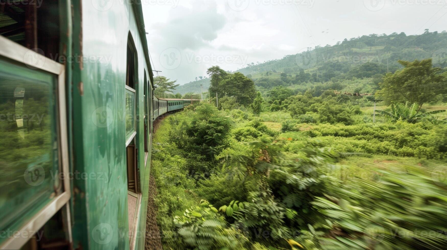 The lush green views from the train window hint at the natural wonders that await photo