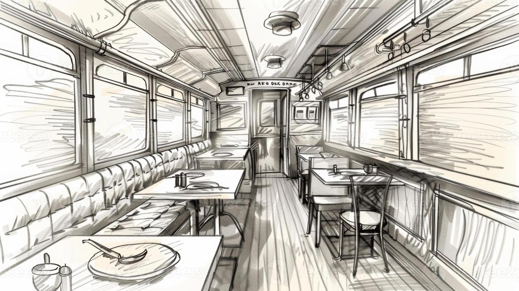 A quick doodle of the trains dining cart with a description of the delicious meals served on board photo