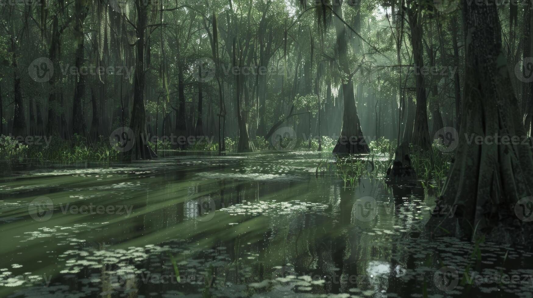 A peaceful ride through the murky waters and towering cypress trees of the swamp photo