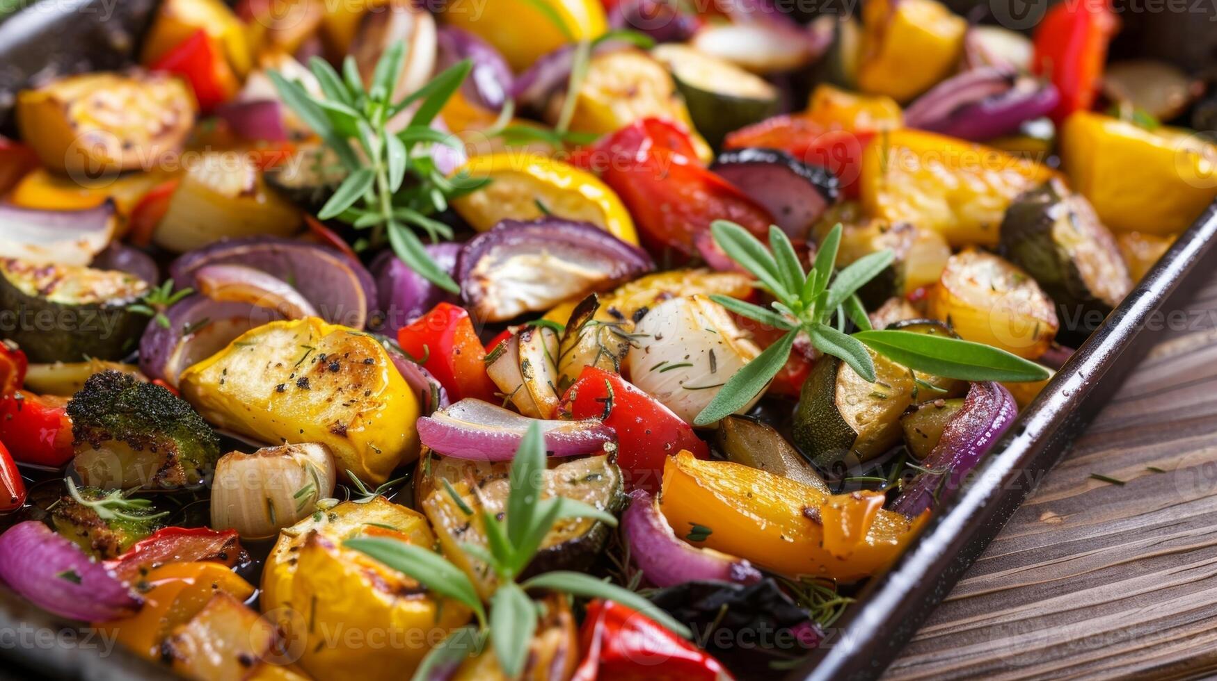A medley of roasted vegetables tossed in avocado oil for a wholesome and nourishing fat boost perfect as a side dish or snack photo
