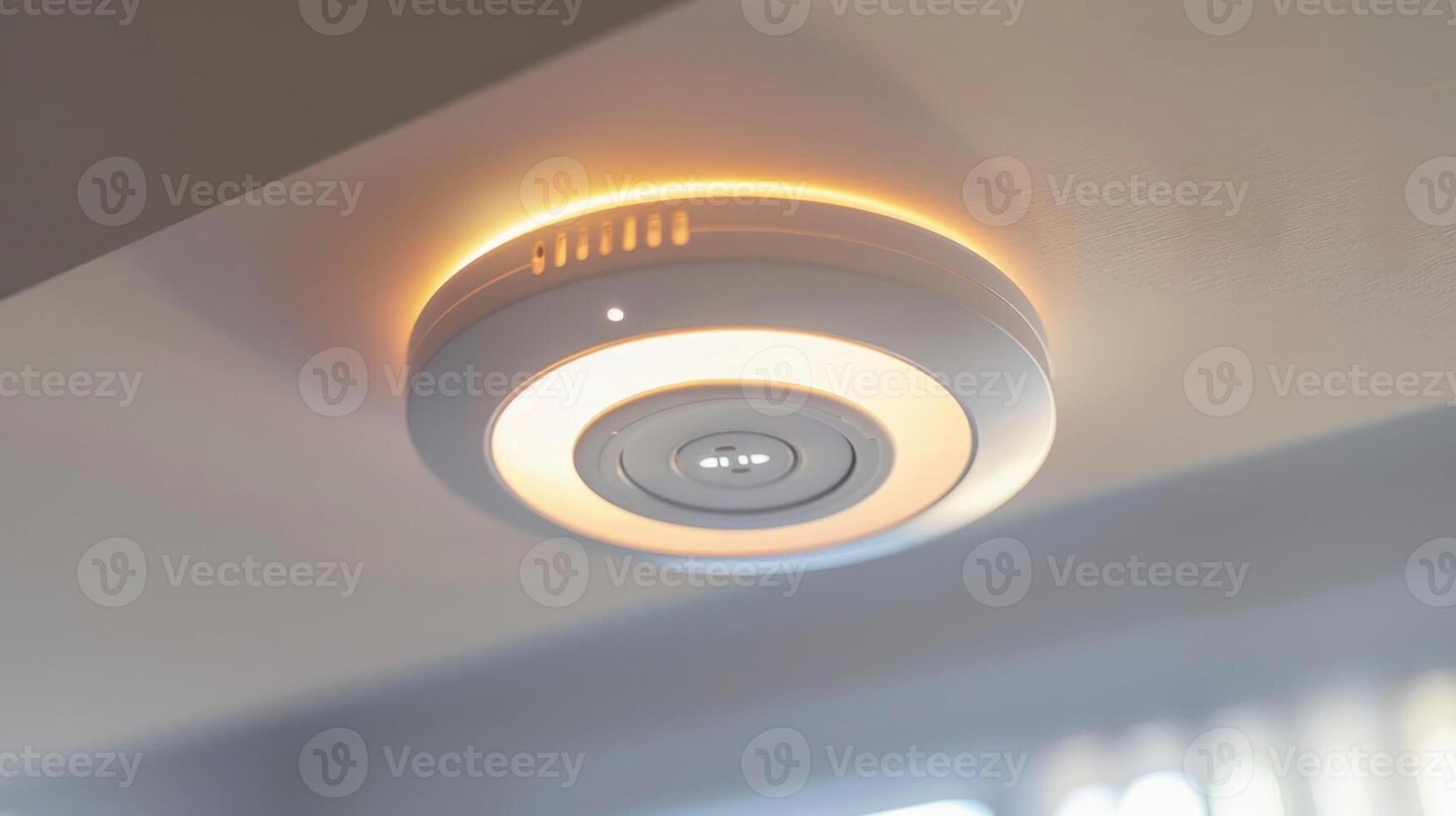 Closeup of the smart smoke detectors LED light sensor allowing it to detect low light conditions and activate alarm illumination photo