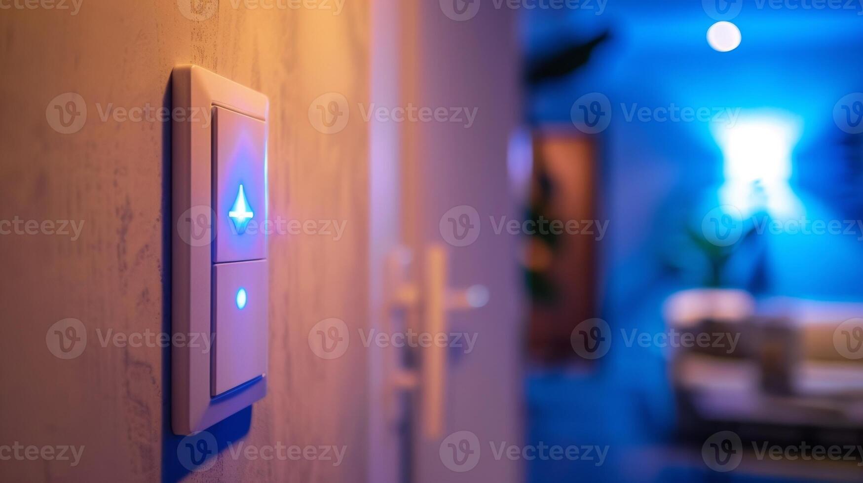 A closeup of a smart light switch with builtin timers allowing you to schedule lights to turn on and off at specific times photo