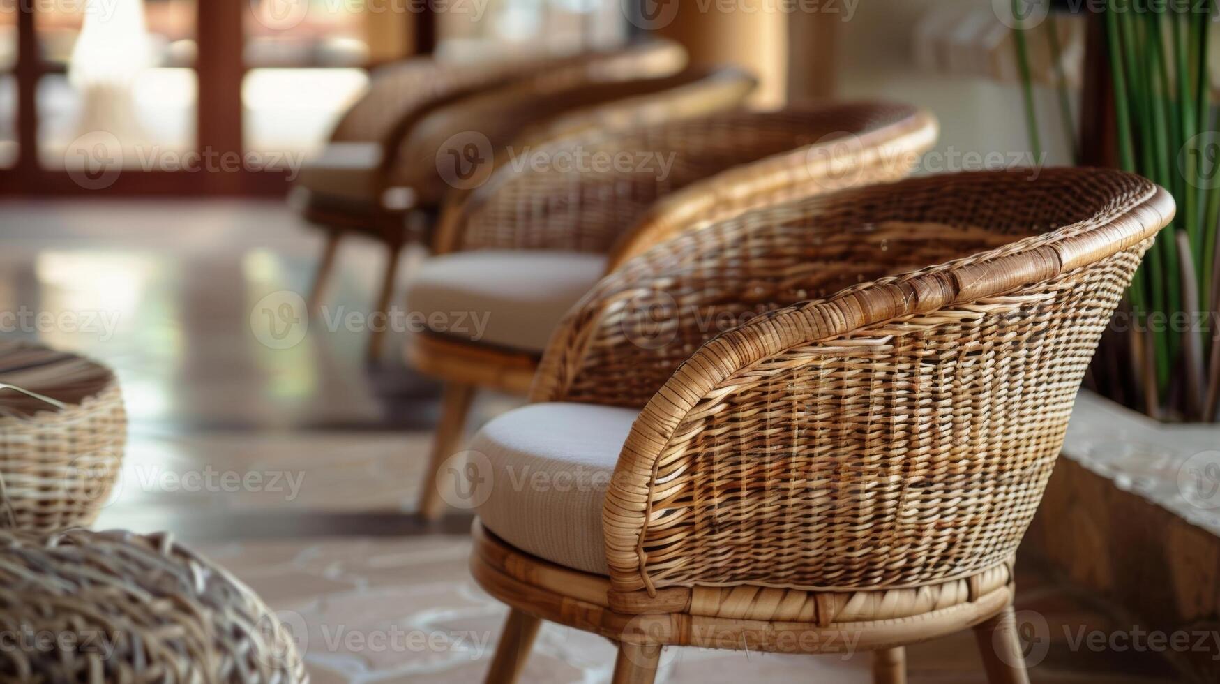 The chairs are made of woven materials providing a comfortable yet