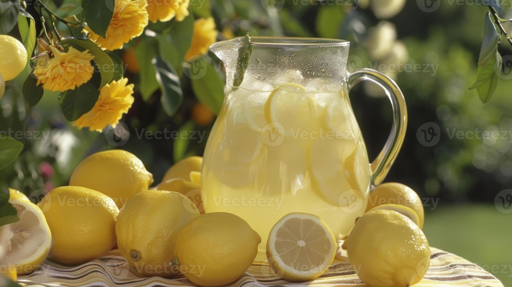 A pitcher of freshly squeezed lemonade made from lemons grown in the nearby orchard photo
