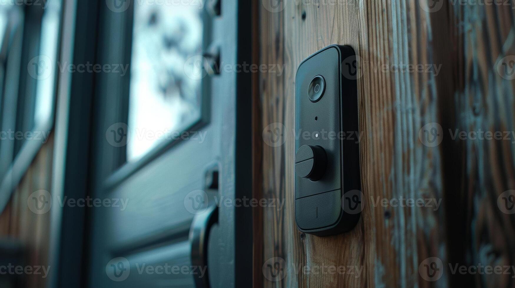 A closeup of a smart doorbells button revealing its seamless design and durable materials photo