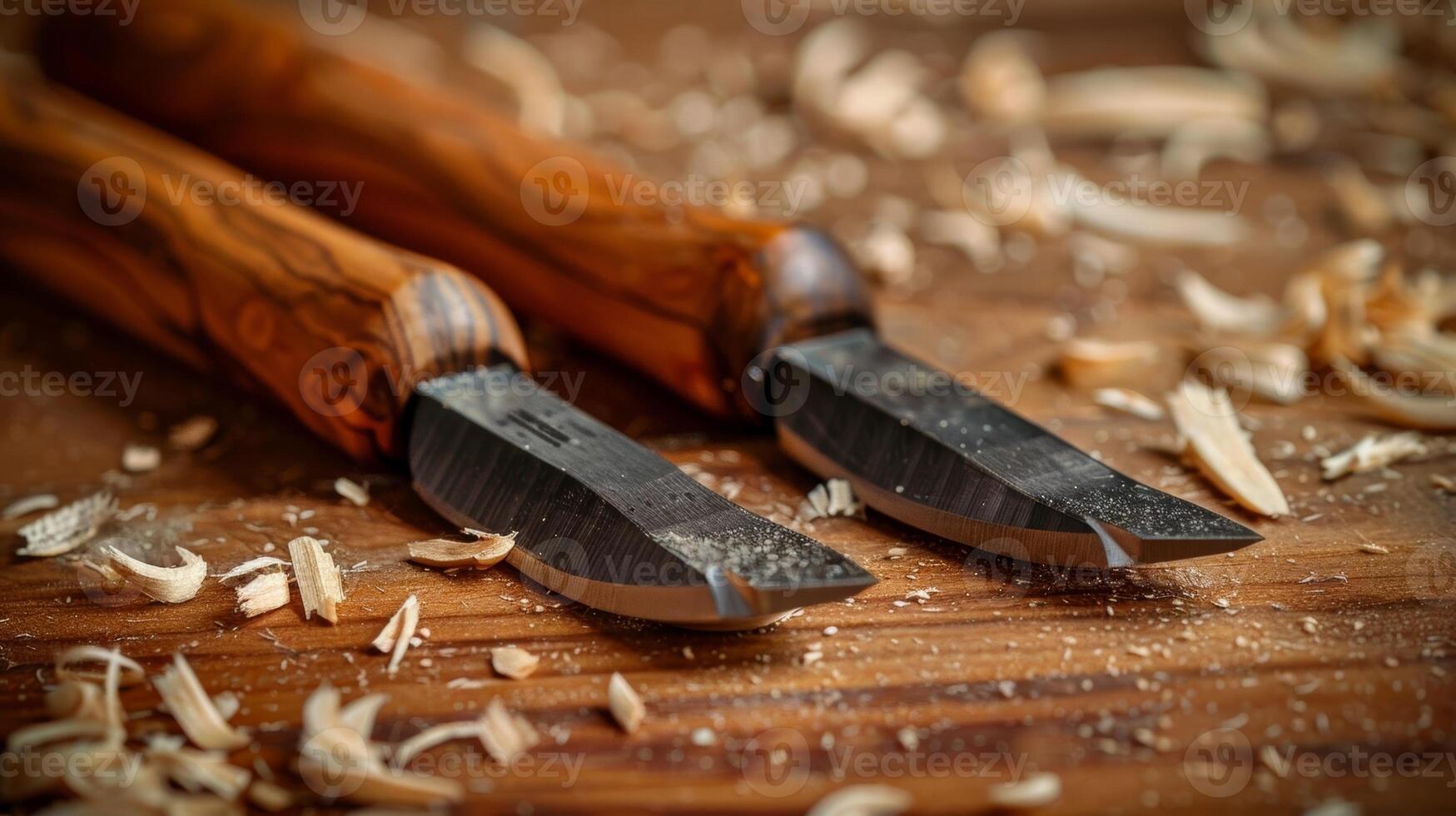 A pair of delicate chisels their fine edges honed to perfection and ready for precision wood carving photo