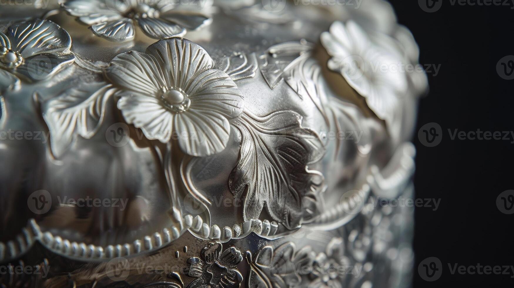 The intricate design of a vintageinspired pastry tip with floral engravings on its sleek silver surface photo