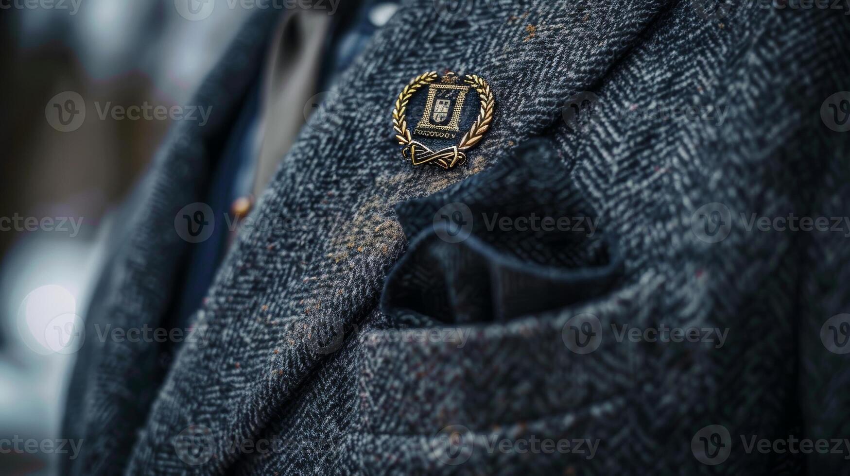 A closeup of the clubs emblem on a blazer pocket shows the use of metallic threads giving off a luxurious shine. The emblem is surrounded by an elegant wreath representing the club photo