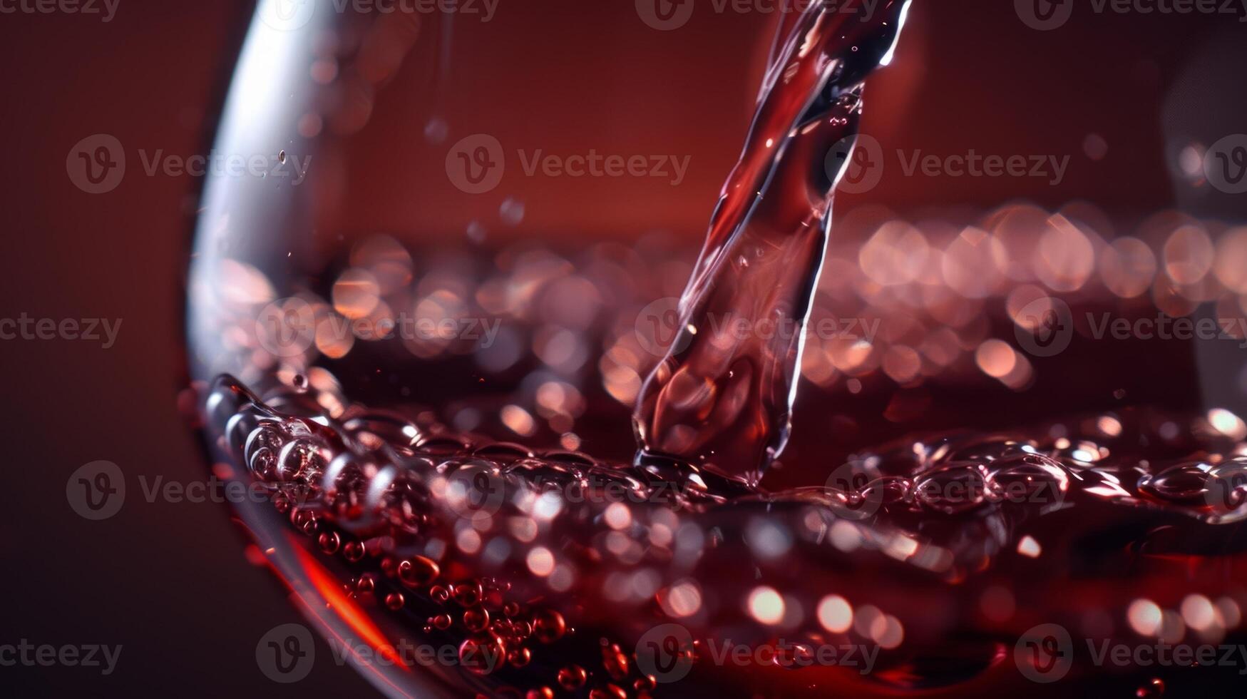 A macro shot of a wine glass being poured with a deep red velvety wine. The smooth silky texture can almost be felt through the image photo
