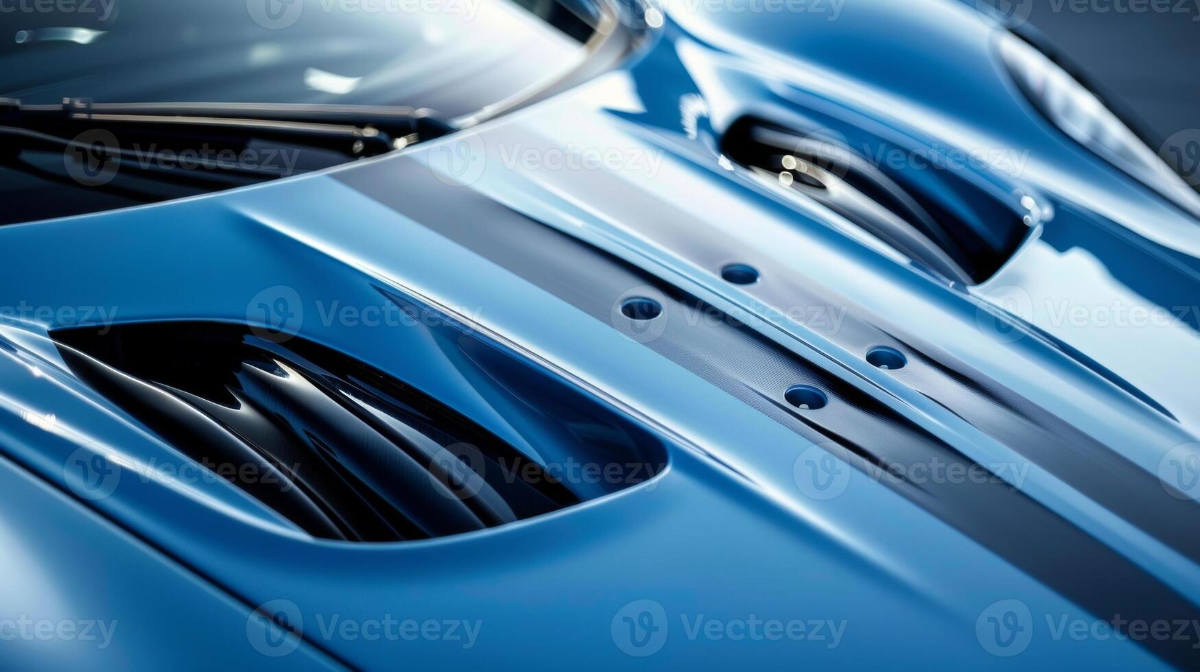 A frontal closeup of the hood of a rare sports car model highlighting its unique and aerodynamic curves and vents photo
