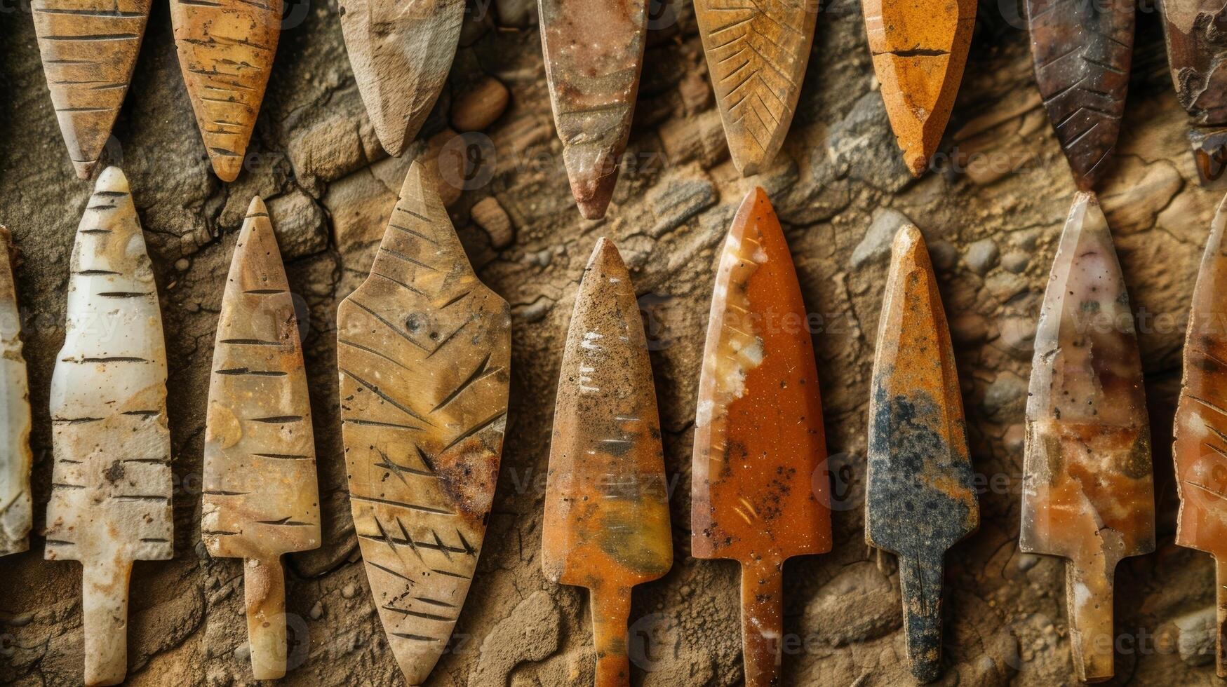A series of closeups of various arrowheads highlighting the different shapes and sizes for different types of hunting or target shooting photo