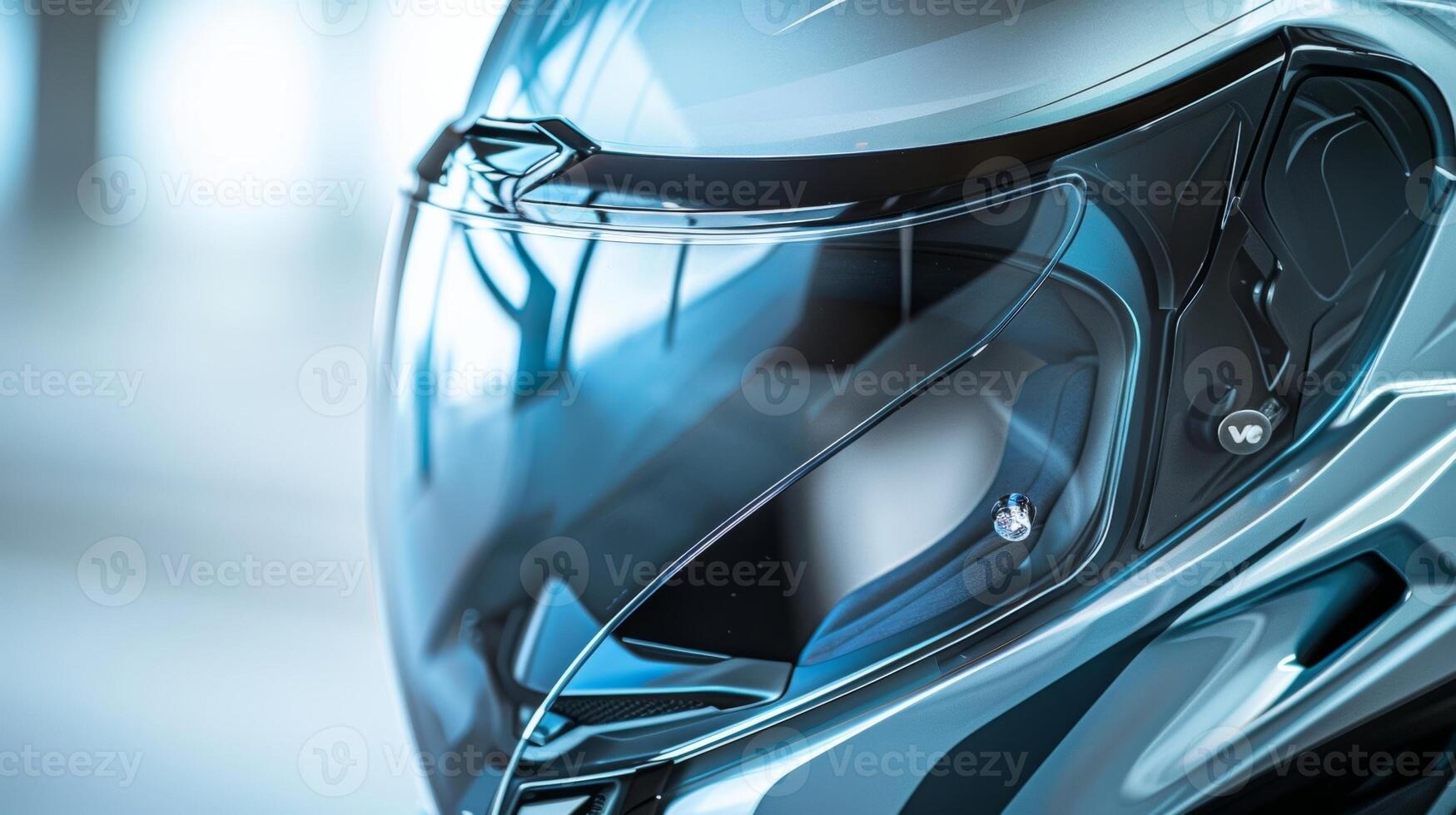 A closeup of a helmets visor featuring an antiglare coating and a seamless streamlined design for a highend premium look photo