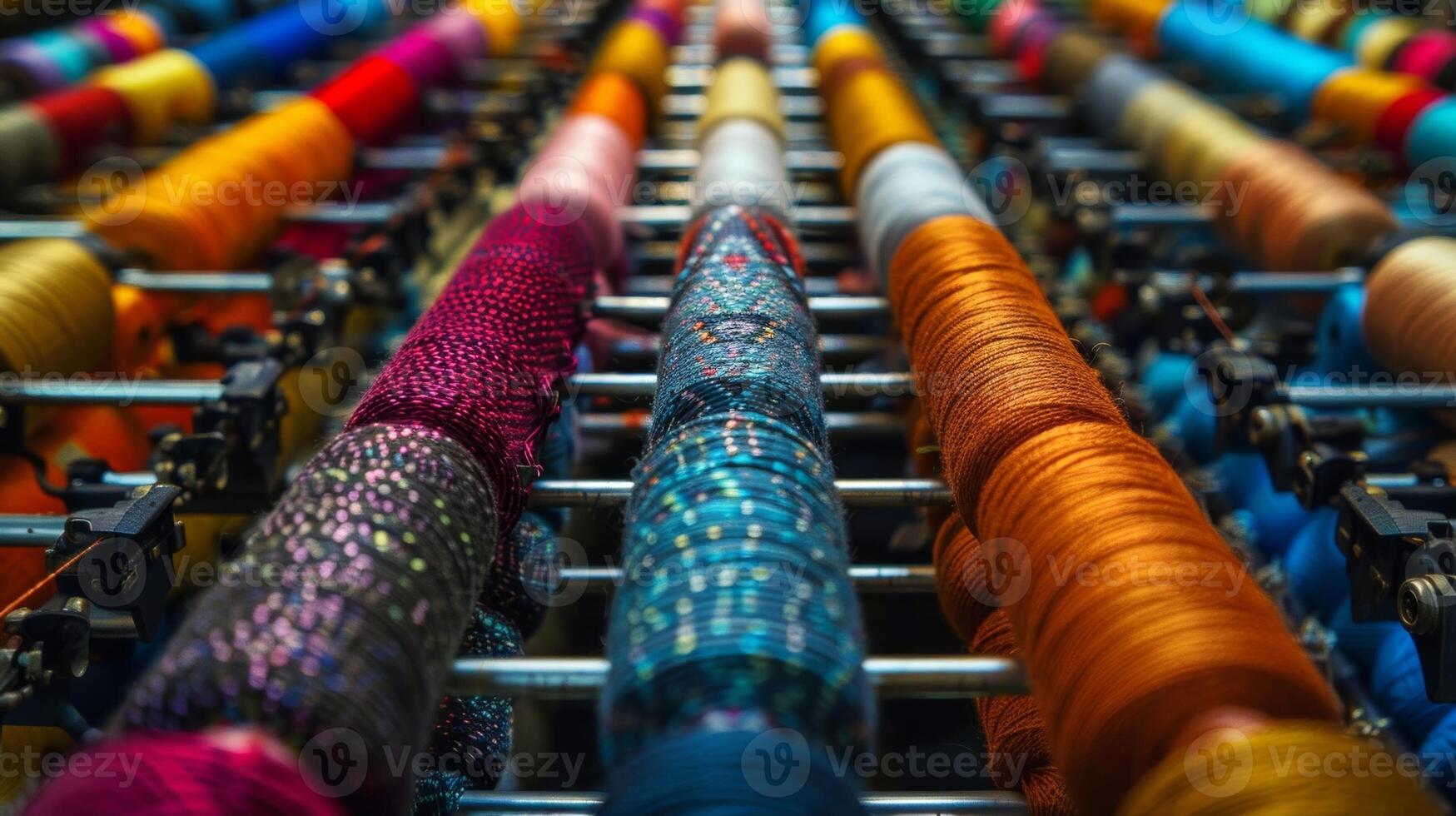 From this closeup view the seemingly endless spools of yarn on the knitting machines creel take on a kaleidoscope of colors a feast for the eyes and imagination photo