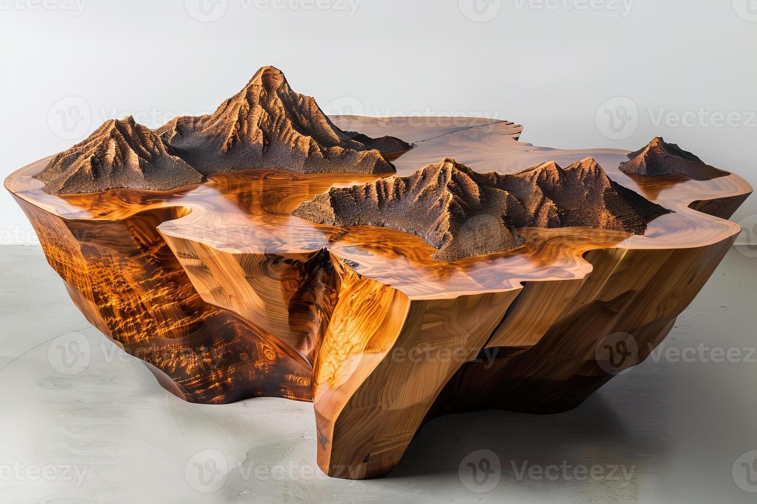 Artistic wooden mountain range table design photo