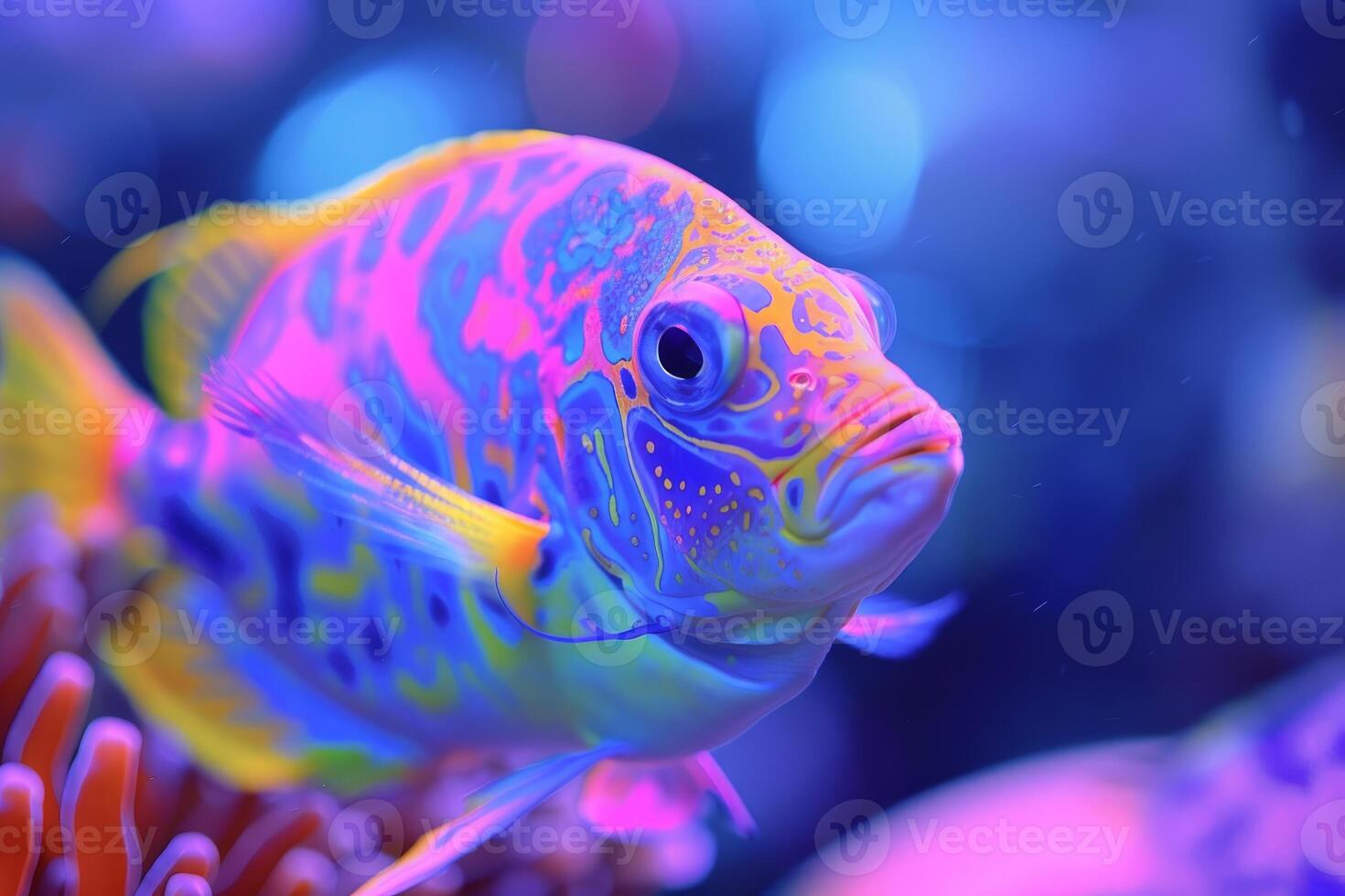 Vibrant tropical fish in neon glow photo