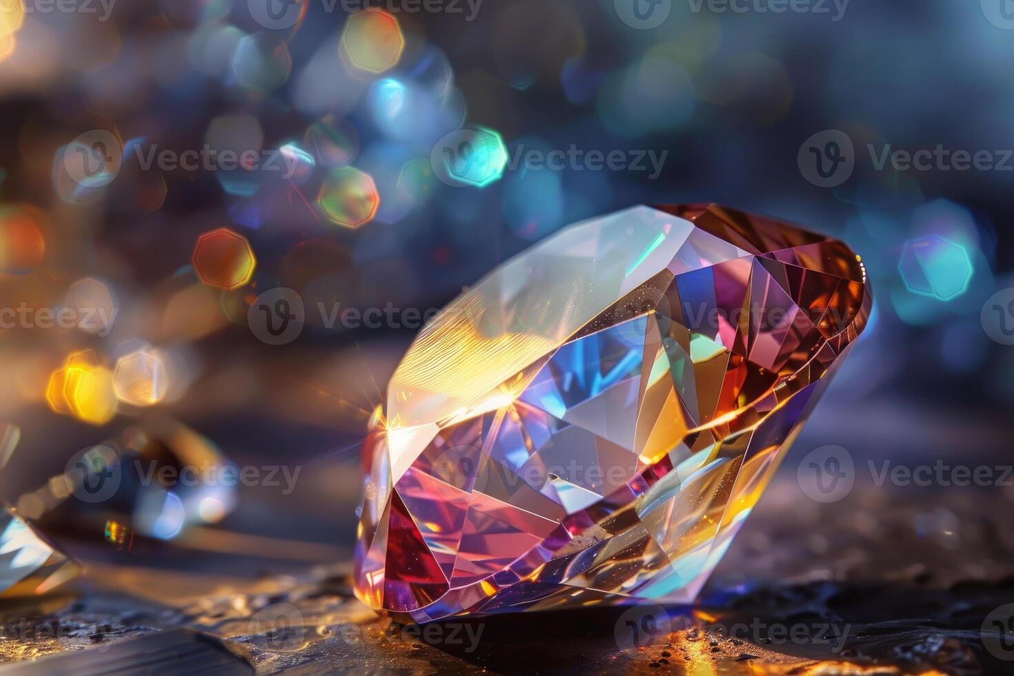 Sparkling multifaceted gemstone on reflective surface photo
