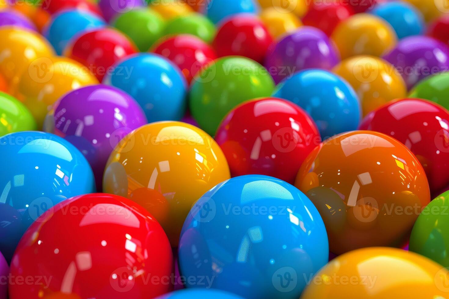 Closeup of shiny multicolored plastic balls creating a vibrant and playful background photo