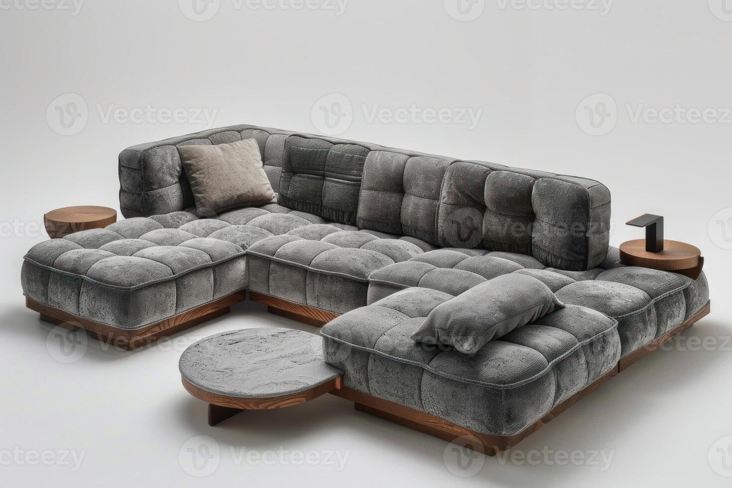 Modern designer sectional sofa with attached side tables 47256326 Stock