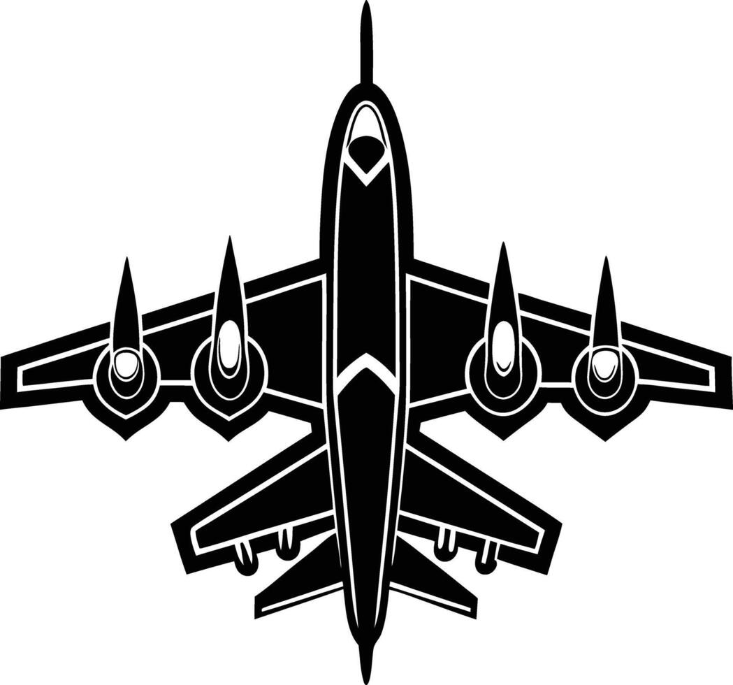 A black illustration silhouette of a aircraft fighter jet vector
