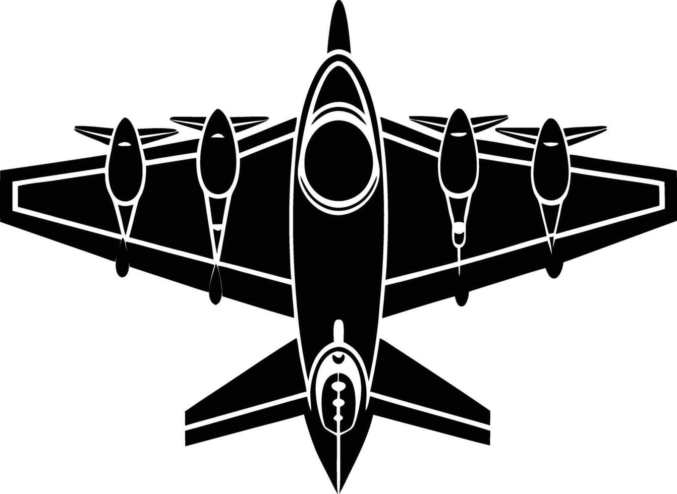 A black illustration silhouette of a aircraft fighter jet vector