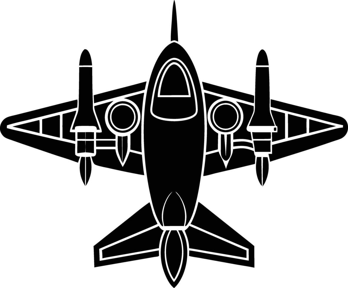 A black illustration silhouette of a aircraft fighter jet vector