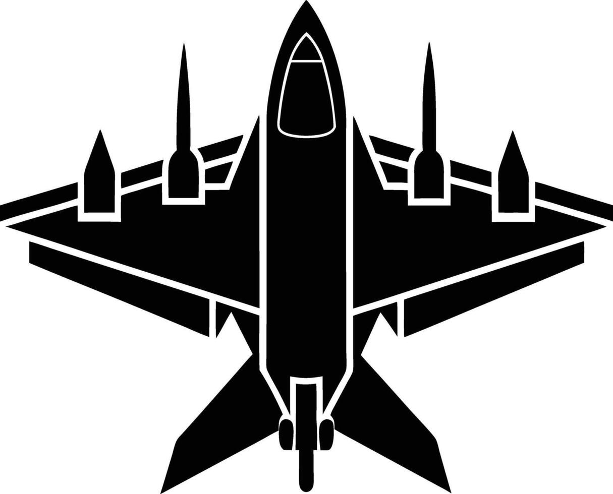 A black illustration silhouette of a aircraft fighter jet vector