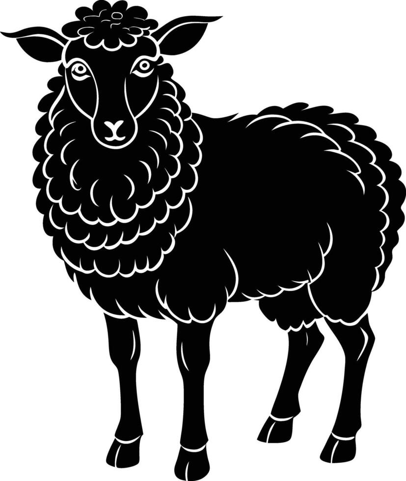 Black and white silhouette illustration of a livestock farm animal sheep vector