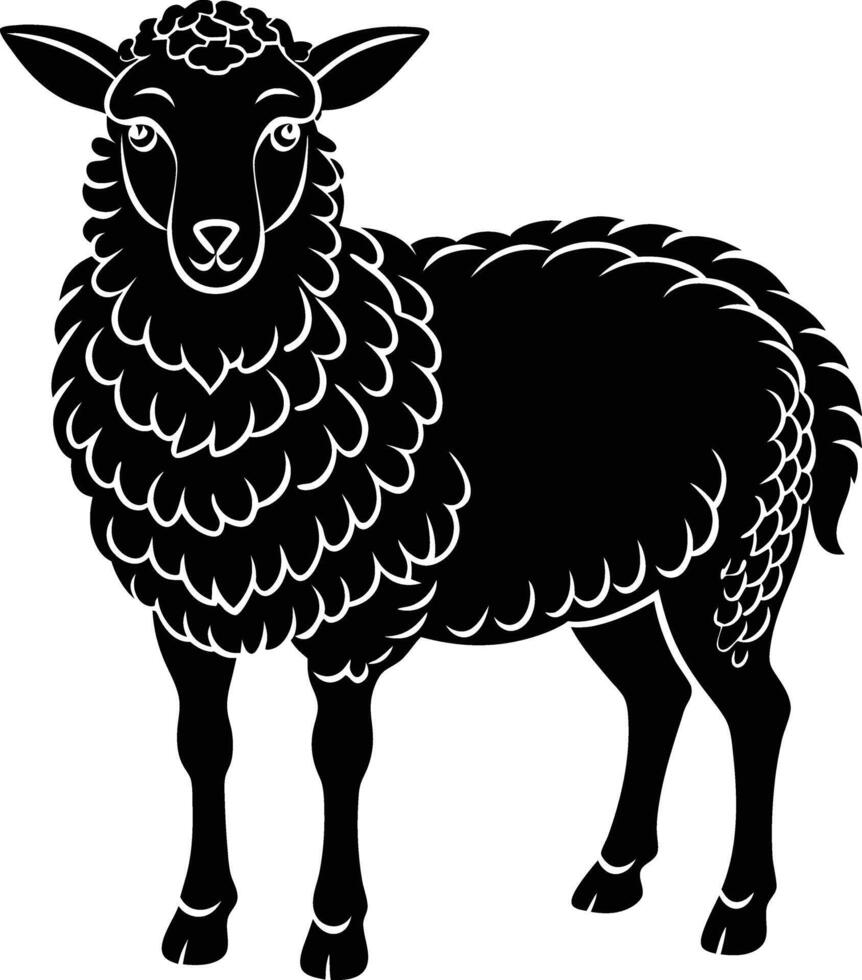 Black and white silhouette illustration of a livestock farm animal sheep vector