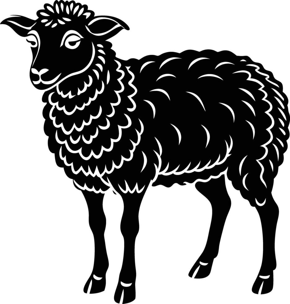Black and white silhouette illustration of a livestock farm animal sheep vector