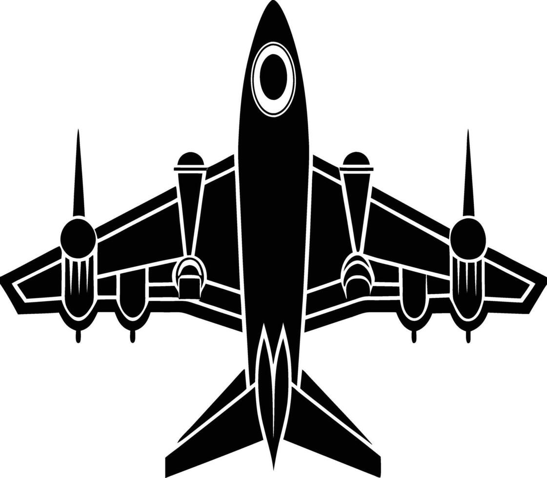 A black illustration silhouette of a aircraft fighter jet vector
