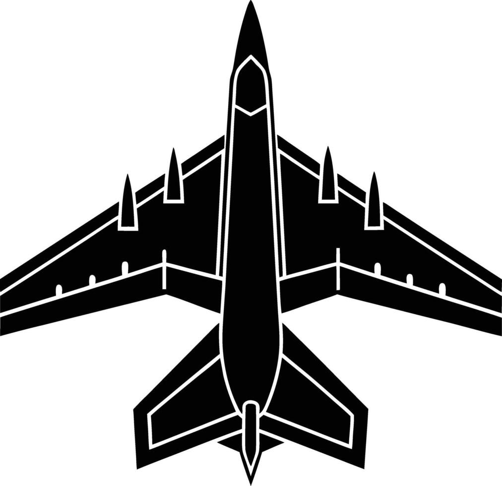 A black illustration silhouette of a aircraft fighter jet vector