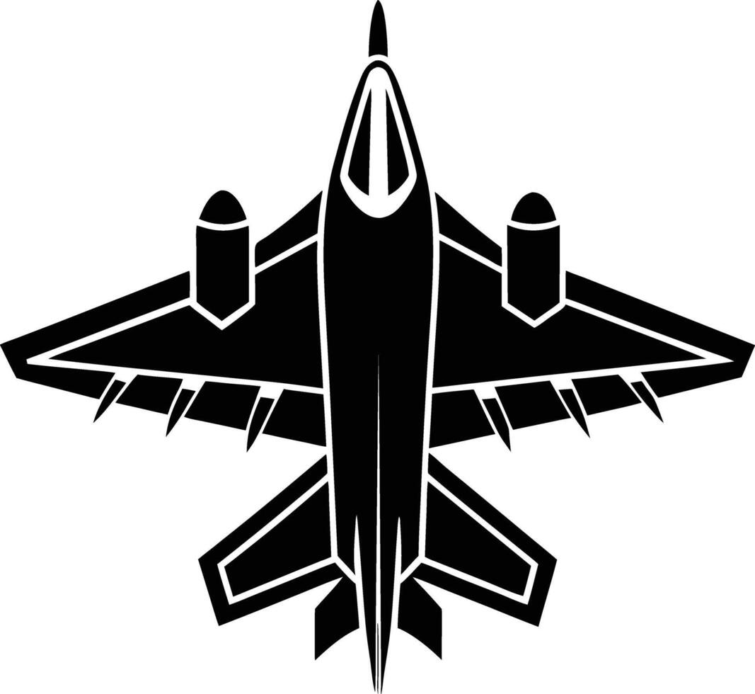 A black illustration silhouette of a aircraft fighter jet vector