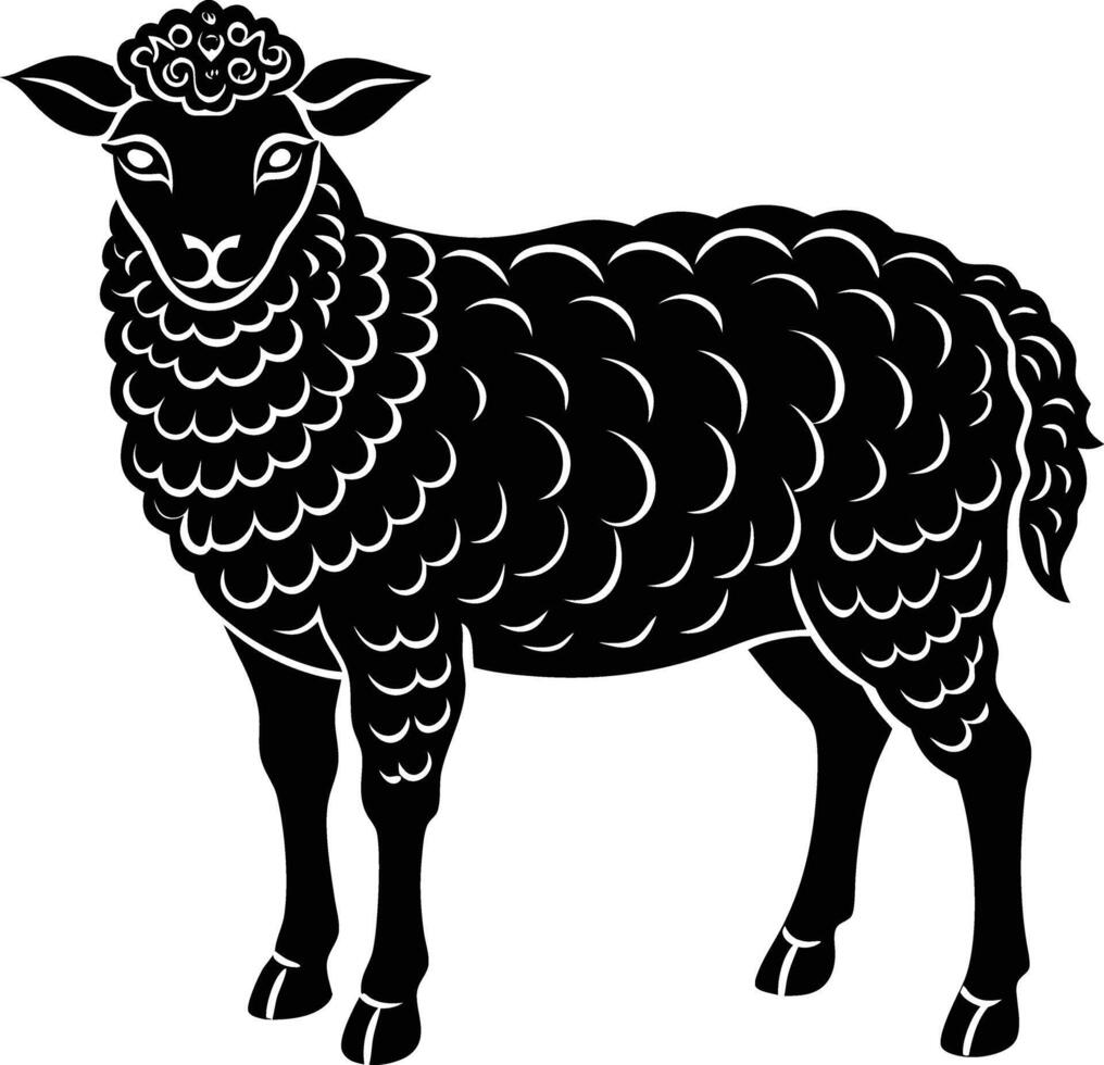 Black and white silhouette illustration of a livestock farm animal sheep vector