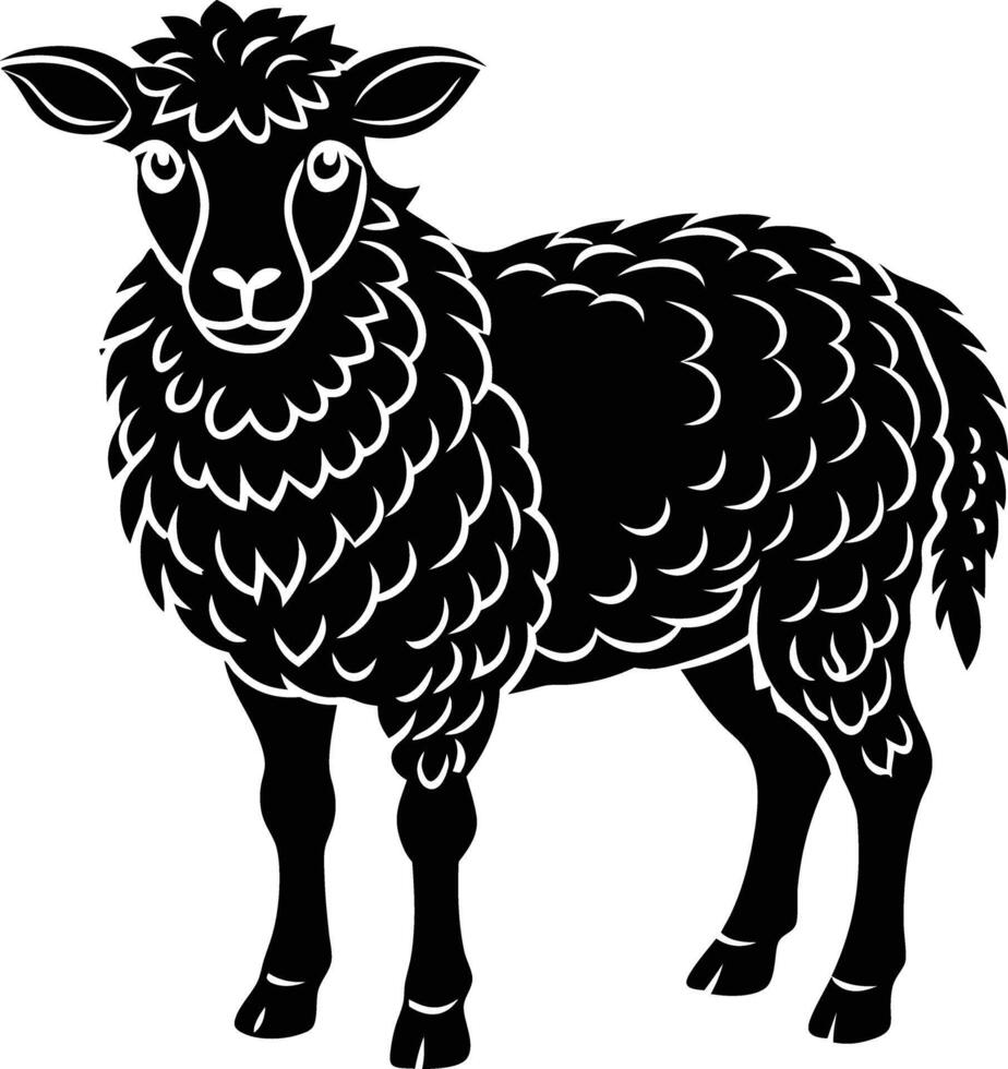 Black and white silhouette illustration of a livestock farm animal sheep vector