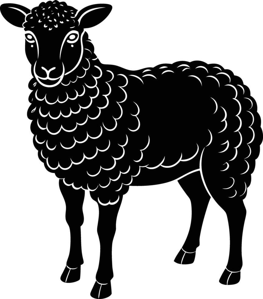 Black and white silhouette illustration of a livestock farm animal sheep vector
