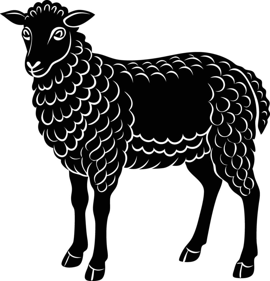 Black and white silhouette illustration of a livestock farm animal sheep vector