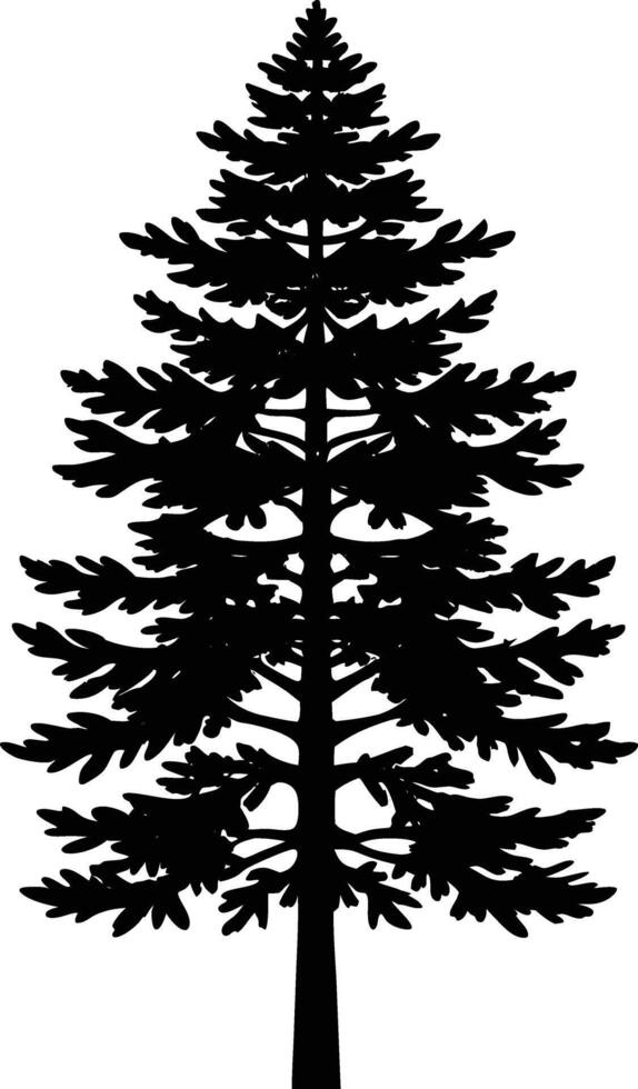A black silhouette of a tall pine tree vector