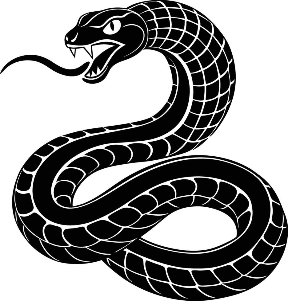 A black and white silhouette of a snake with a long tail vector