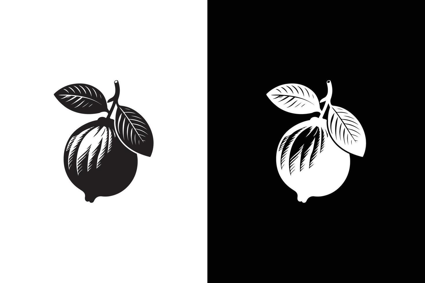 Guava icon silhouette, Fruit icon, Set of fruit isolated on white black background vector
