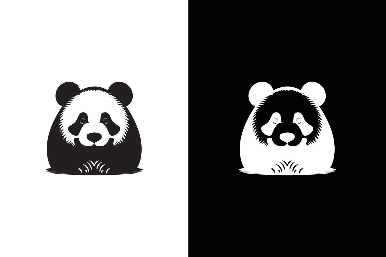 Panda bear silhouette Logo design template. Funny Lazy Logo Panda animal black white vector
