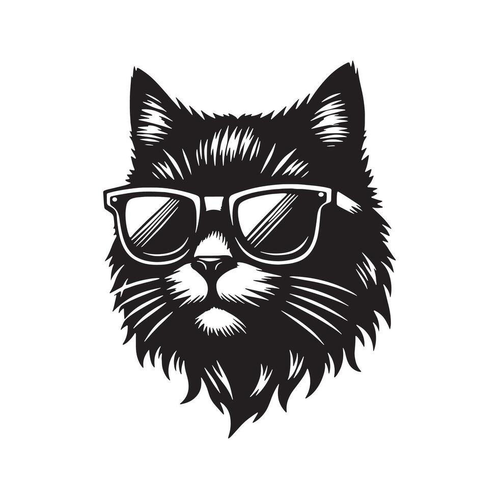 a cat wearing sunglasses silhouette vector