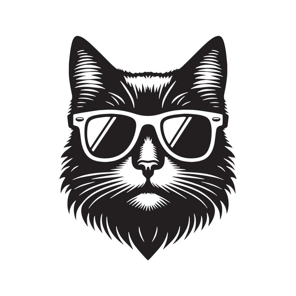 a cat wearing sunglasses silhouette vector