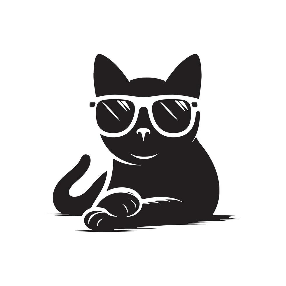 a cat wearing sunglasses silhouette vector