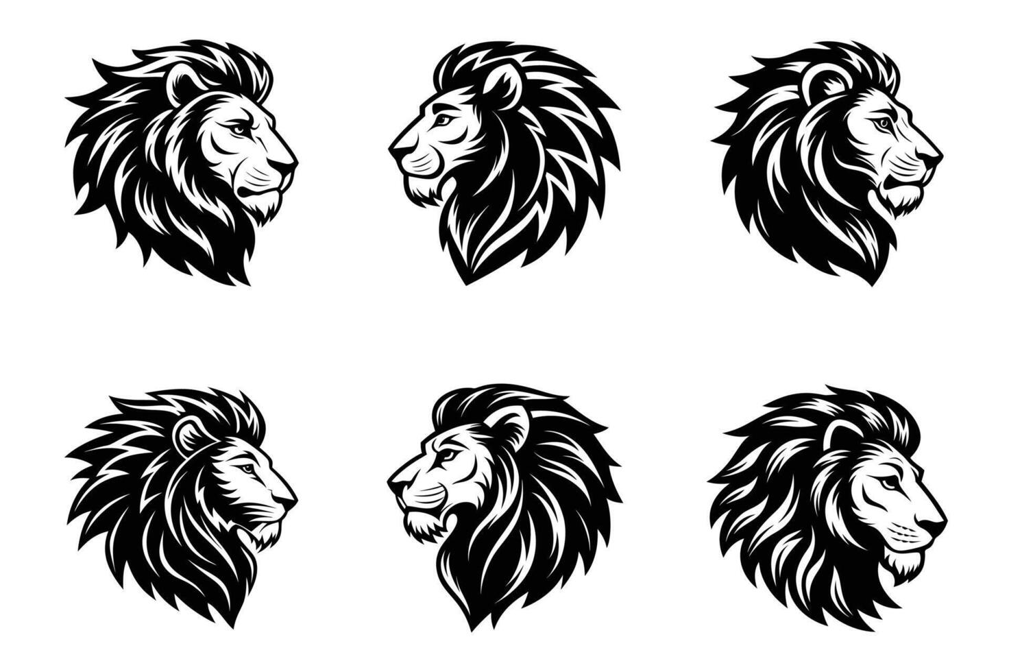 Lion head side view silhouette icon art illustration bundle set vector